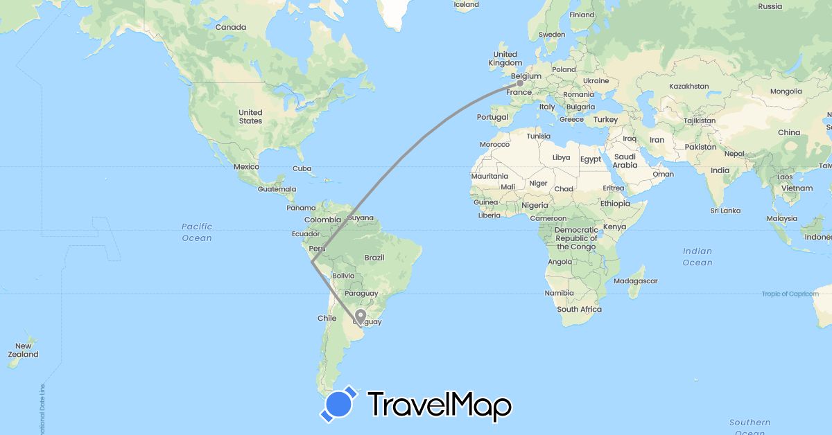 TravelMap itinerary: plane in Argentina, France, Peru (Europe, South America)